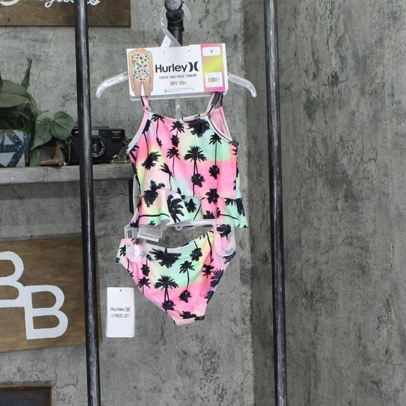 NWT Hurley UPF 50+ Palm Tree Tankini Swimsuit Set 167789b3bdadd8 4 Pink Multi - Picture 4 of 5